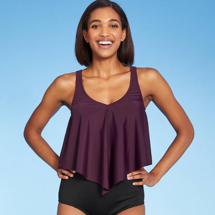 Women's Handkerchief Crop Tankini Top - Kona Sol Atlantic Burgundy