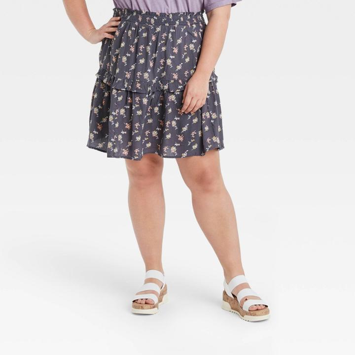 Women's Plus Size Mini A-line Skirt - Universal Thread Gray Floral