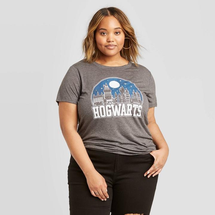 Women's Harry Potter Hogwarts Plus Size Short Sleeve T-shirt (juniors') - Charcoal Heather 1x, Women's, Size: