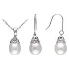 Target 9-10mm Freshwater Cultured White Rice Pearl Hook Earrings And Pendant Necklace In Sterling