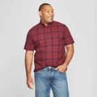 Men's Big & Tall Plaid Standard Fit Short Sleeve Poplin Button-down Shirt - Goodfellow & Co Berry Cobbler