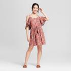 Women's Floral Print Short Sleeve Cold Shoulder Fit And Flare Dress - Xhilaration Burgundy/pink