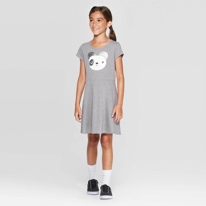 Girls' Panda Knit Dress - Cat & Jack Gray