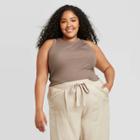 Women's Plus Size Rib Layer Tank Top - A New Day Brown