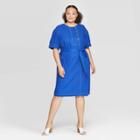 Women's Plus Size Pleated Short Sleeve Crewneck Dress - Who What Wear Blue