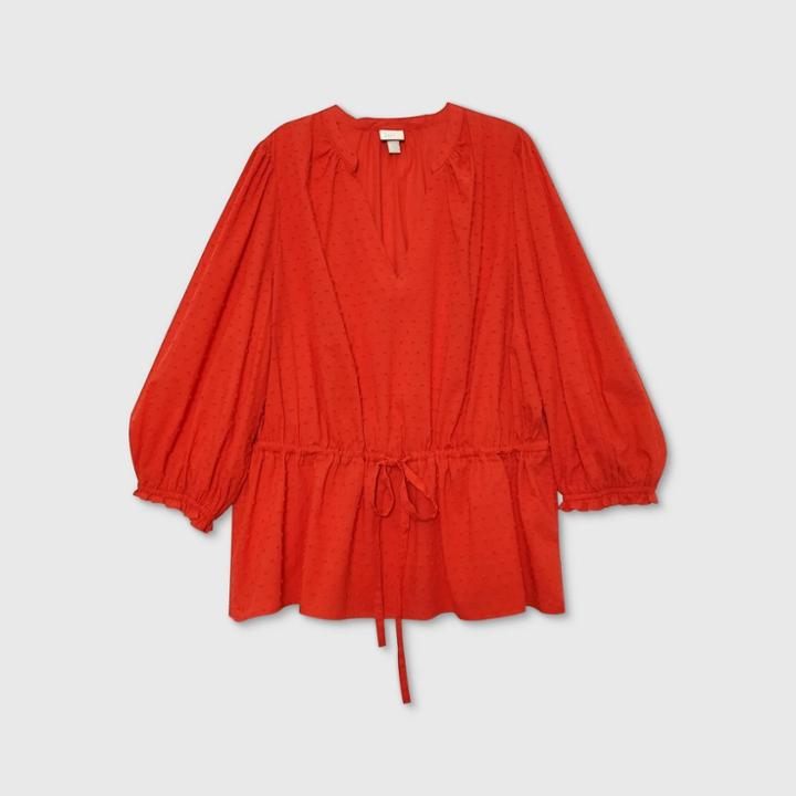 Women's Plus Size Floral Print Balloon Long Sleeve Blouse - A New Day Red
