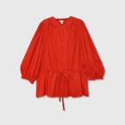 Women's Plus Size Floral Print Balloon Long Sleeve Blouse - A New Day Red