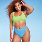 Women's Cut Out One Piece Swimsuit - Wild Fable Bright Green & Bright Blue