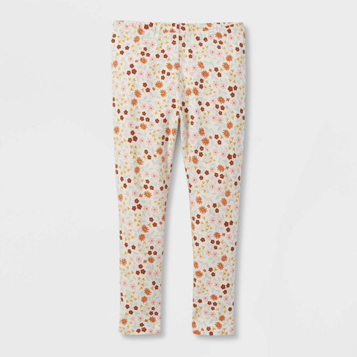 Toddler Girls' Floral Leggings - Cat & Jack Cream