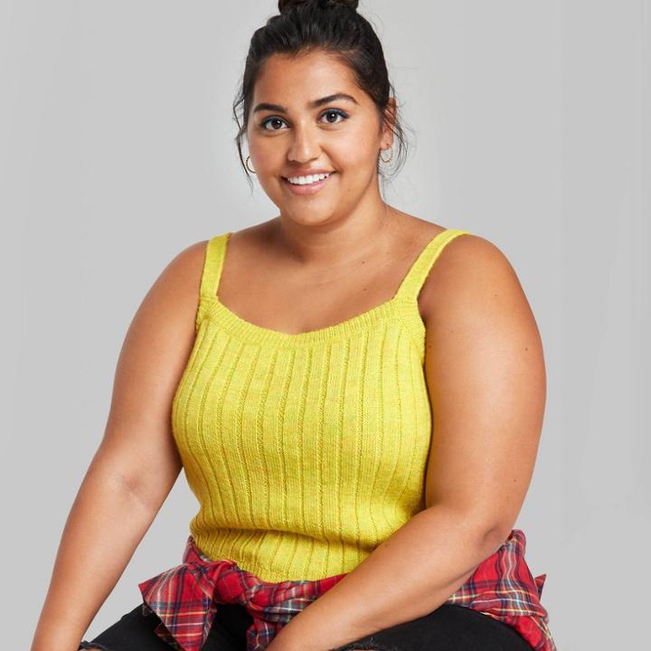 Women's Plus Size Rib Cropped Sweater Tank Top - Wild Fable Yellow
