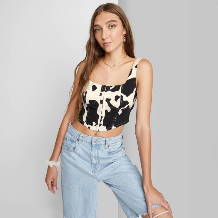 Women's Corset Tank Top - Wild Fable Black Cow Print