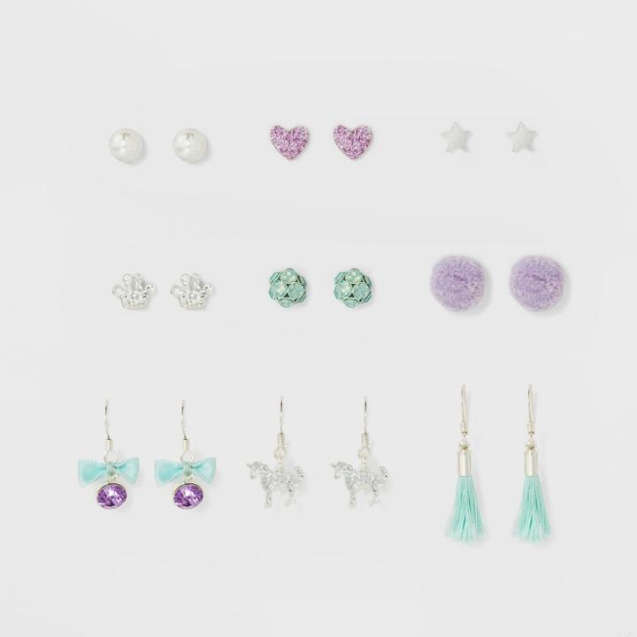 Girls' 9pk Mint Dangle Earrings - Cat & Jack One Size,