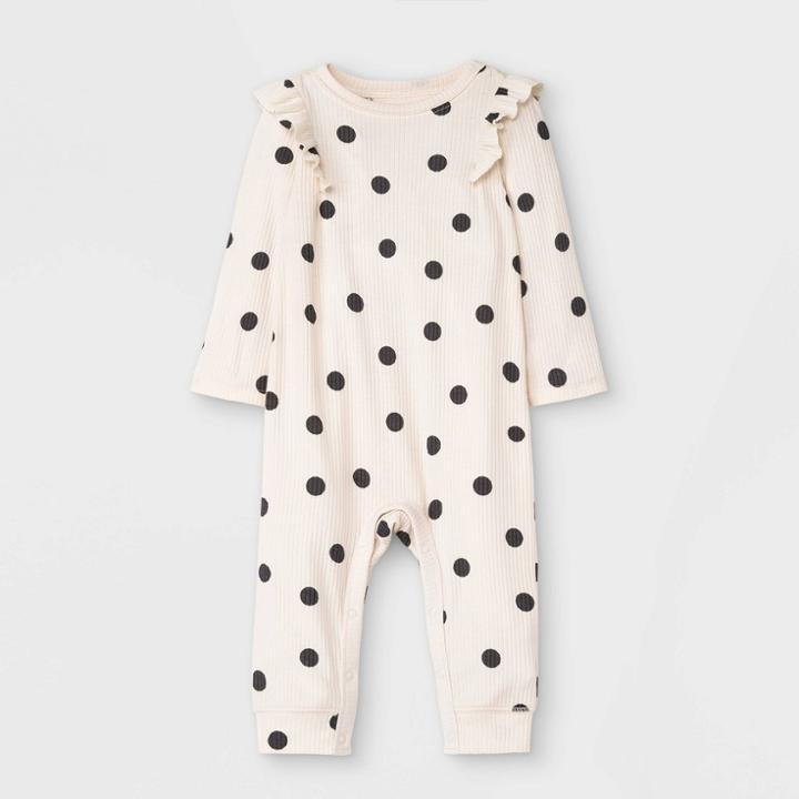Baby Girls' Dot Rib Romper With Headband - Cat & Jack White/charcoal Gray Newborn