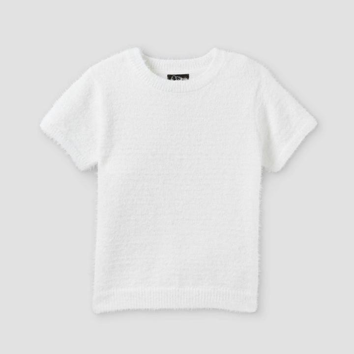 Girls' Fuzzy Short Sleeve Sweater - Art Class White