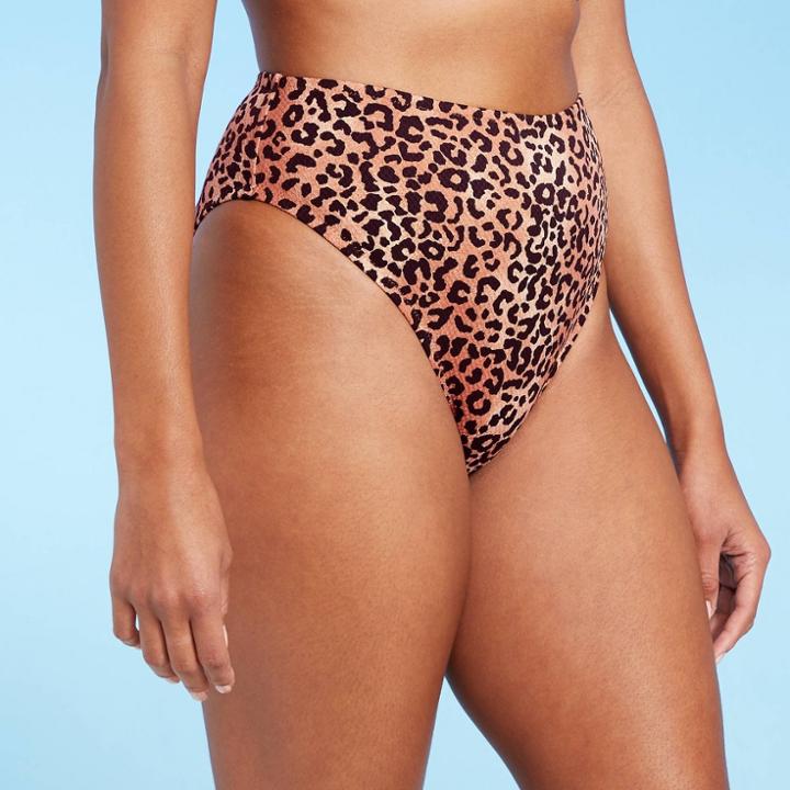 Women's Waffle Textured High Leg High Waist Extra Cheeky Bikini Bottom - Shade & Shore Animal Print