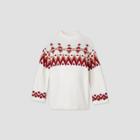 Maternity Printed Mock Turtleneck Fair Isle Pullover Sweater - Isabel Maternity By Ingrid & Isabel White/pink