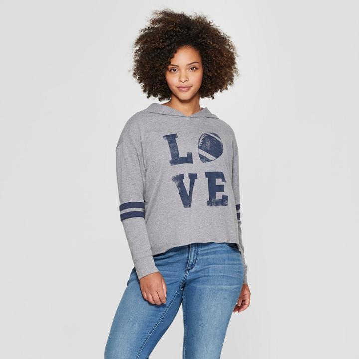 Women's Plus Size Football Love Hooded Graphic Sweatshirt - Fifth Sun (juniors') Heather Gray