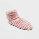 No Brand Women's Ribbed Faux Fur Booties With Grippers - Pink