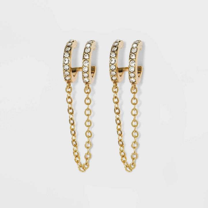 Sugarfix By Baublebar Double Hoop Stud Earrings With Chain - Clear
