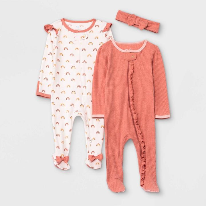Baby Girls' 2pk Rainbow Sleep N' Play With Headwrap - Cloud Island