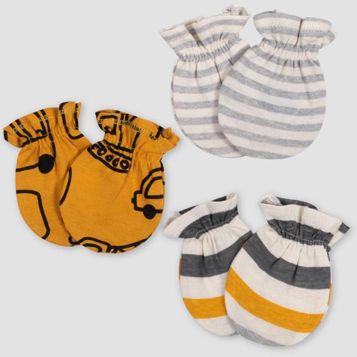Gerber Baby Boys' 3pk Vehicle Mitten - Gold/gray