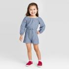 Toddler Girls' Long Sleeve Crochet Romper - Art Class Blue 12m, Toddler Girl's