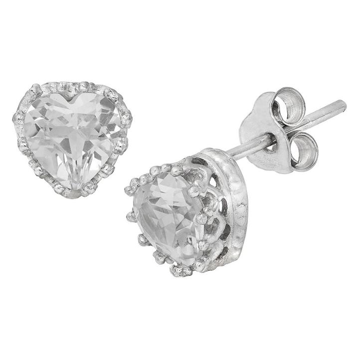 1 1/2 Tcw Tiara Sterling Silver Heart-cut White Sapphire Crown Earrings, Women's, White Blue