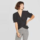 Women's Short Sleeve Deep V-neck Wrap Top - Who What Wear Black