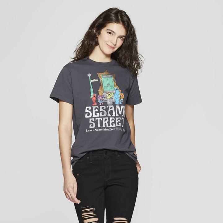 Women's Sesame Street Short Sleeve Front/back T-shirt (juniors') - Black