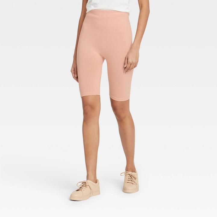 Women's High-waist Cotton Blend Seamless 7 Inseam Bike Shorts - A New Day Blush