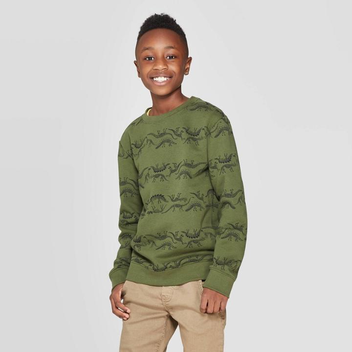 Boys' Graphic Crew Pullover - Cat & Jack Green L, Boy's,