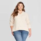Women's Plus Size Long Sleeve V-neck Boucle Pullover Sweater - Universal Thread Cream X, Ivory