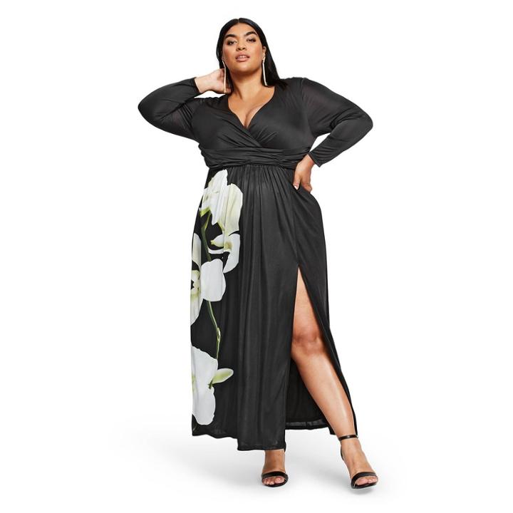 Women's Plus Size Floral Print Long Sleeve V-neck Maxi Dress - Altuzarra For Target Black 3x, Women's,