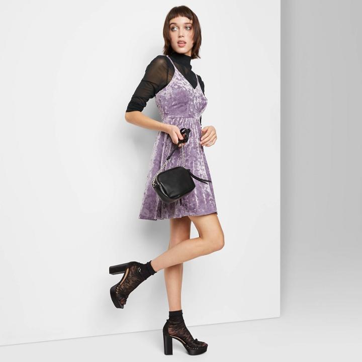 Women's Sleeveless V-neck Velvet Skater Mini Dress - Wild Fable Violet Xs, Women's, Purple