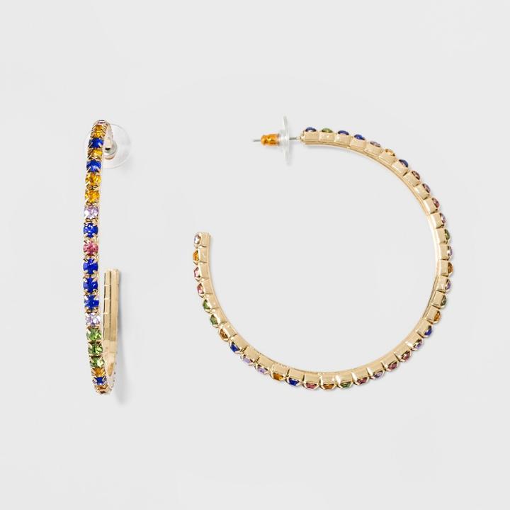 Sugarfix By Baublebar Crystal Baguette Hoop Earrings, Girl's, Multicolor Rainbow