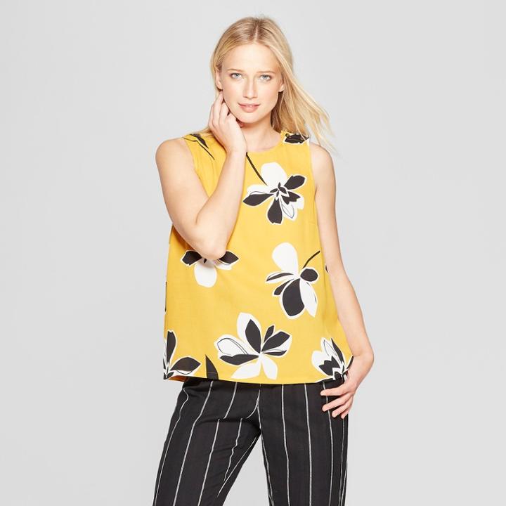Women's Floral Print Button Detail Sleeveless Tank Top - Who What Wear Yellow