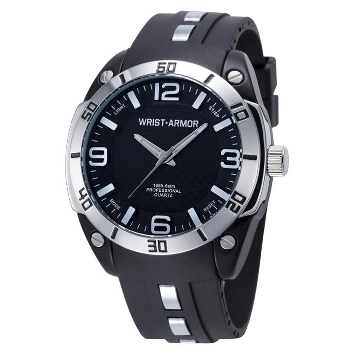 Men's Wrist Armor C36 Watch, Black Faux Carbon Fiber Dial, Black Rubber