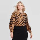 Women's Plus Size Animal Print Balloon Long Sleeve Boat Neck Blouse - Who What Wear Brown 1x, Women's,