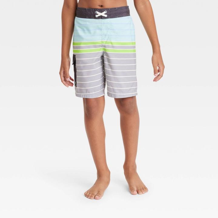 Boys' Striped Board Shorts - Cat & Jack Gray