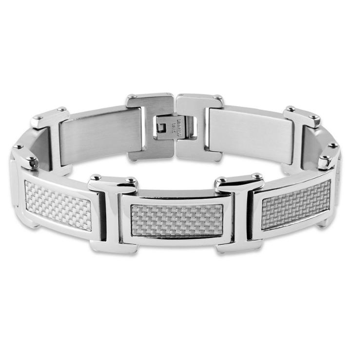 Men's Crucible Stainless Steel Gray Carbon Fiber Link Bracelet,