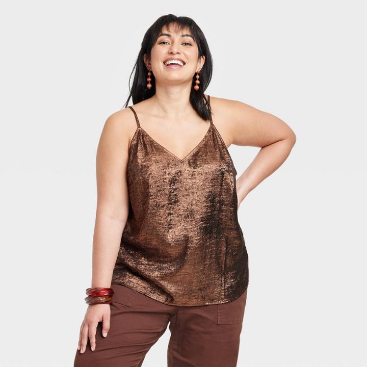 Women's Plus Size V-neck Cami - A New Day Copper