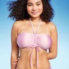 Women's Cinch-front Halter Bandeau Bikini Top - Wild Fable Shiny Pink D/dd Cup