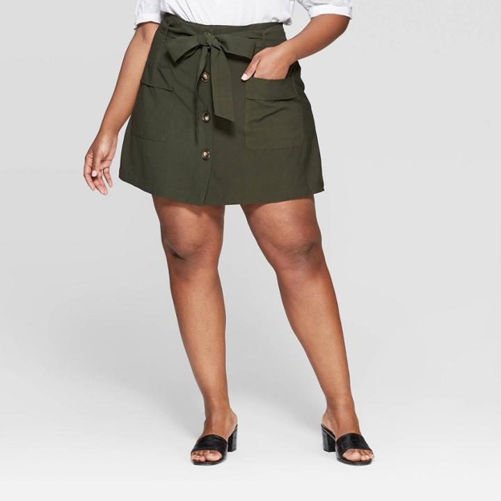 Women's Plus Size Mid-rise Tie Waist Utility Shorts - Who What Wear Green