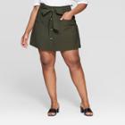 Women's Plus Size Mid-rise Tie Waist Utility Shorts - Who What Wear Green