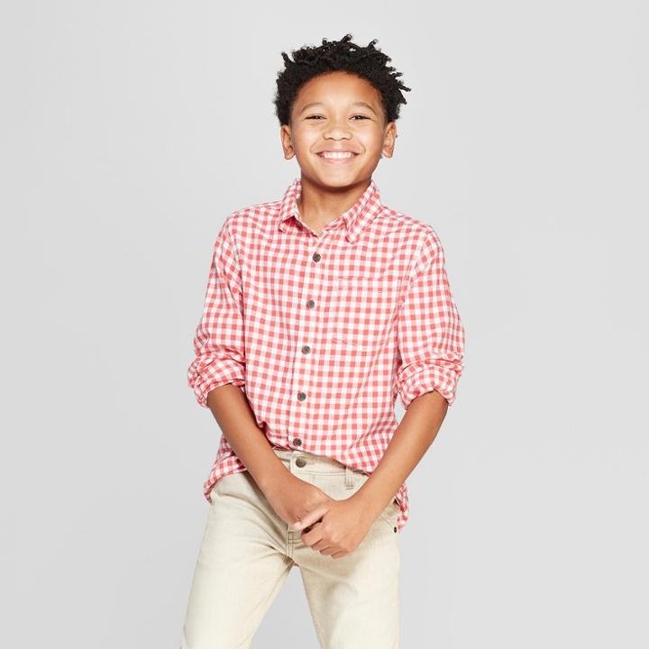 Boys' Gingham Long Sleeve Button-down Shirt - Cat & Jack Red