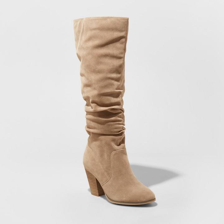 Women's Lanae Wide Width Scrunch Fashion Boots - Universal Thread Taupe (brown) 8w,