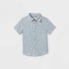 Toddler Boys' Striped Linen Woven Short Sleeve Button-down Shirt - Cat & Jack Blue