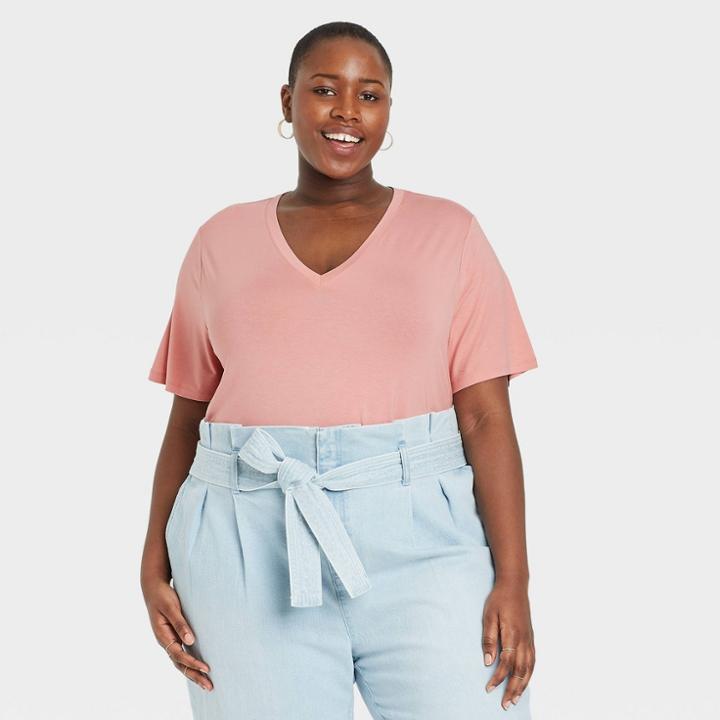 Women's Plus Size Short Sleeve V-neck Drapey T-shirt - A New Day