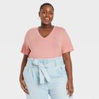 Women's Plus Size Short Sleeve V-neck Drapey T-shirt - A New Day