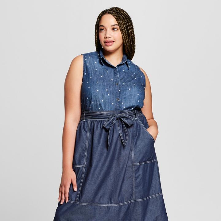 Women's Plus Size Sleeveless Denim Shirt - Universal Thread Dark Wash